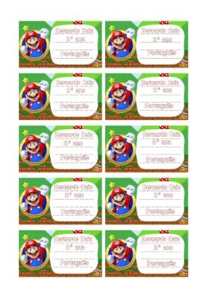 Etiqueta Escolar Super Mario para Editar e Imprimir