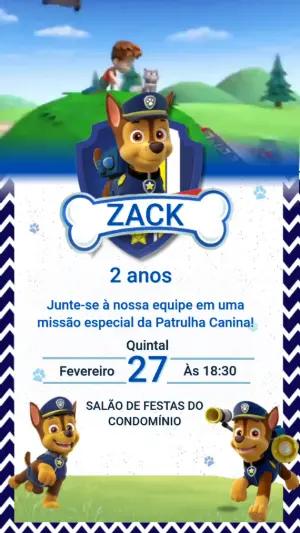 Convite Animado Patrulha Canina Chase para Editar e Enviar