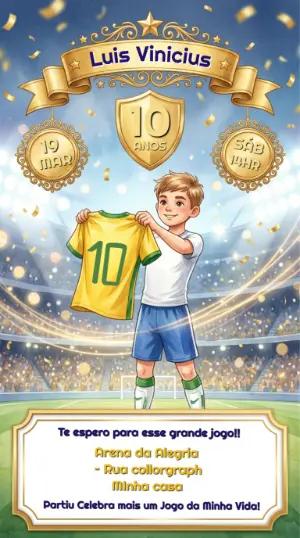 Convite de Aniversário Futebol Estádio Modelo Editável