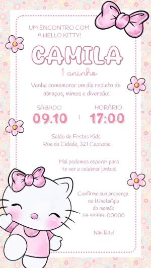 Convite de Aniversário Hello Kitty Rosa Fofo para Editar