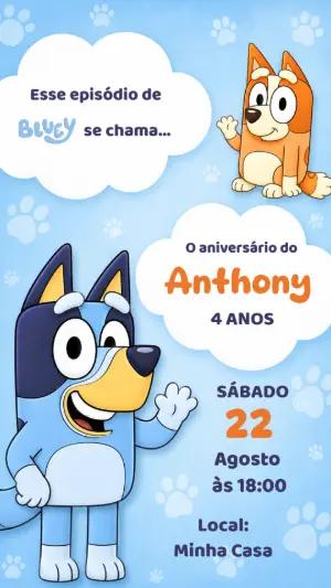 Convite de Aniversário Bluey e Bingo | Modelo Digital Editável