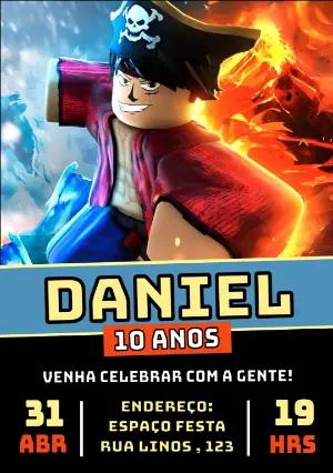 Convite de Aniversário Blox Fruits com Personagem para Editar