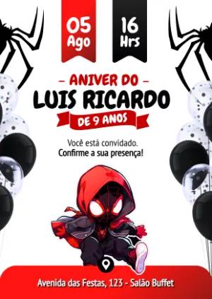 Convite de Aniversário Homem Aranha Miles Morales Editável