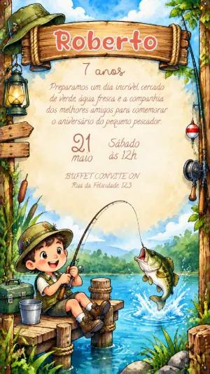 Convite Aniversário Infantil Pescaria Modelo Editável
