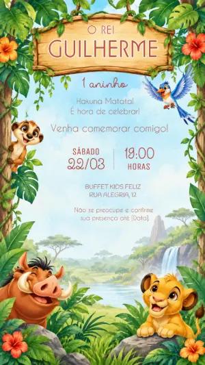Convite de Aniversário O Rei Leão Pumba e Simba Editável