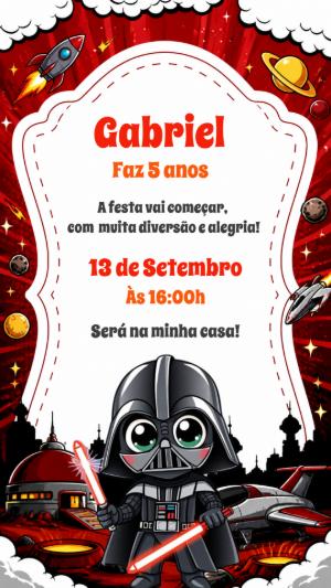 Convite de Aniversário Darth Vader Chibi para Editar