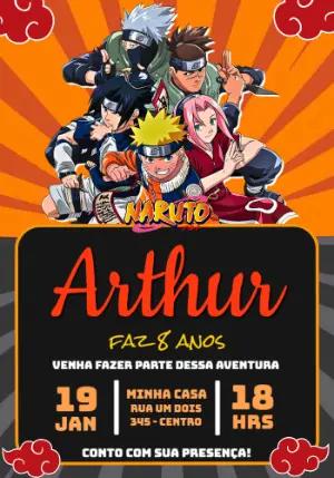 Convite de Aniversário Naruto Editável para Festa Infantil