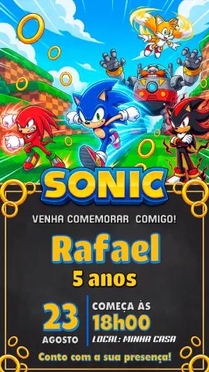 Convite de Aniversário Sonic: Aventura Digital para Editar