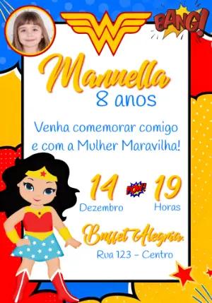 Convite Digital Mulher Maravilha Estilo Quadrinhos Editável