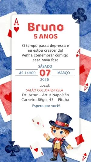 Convite de Aniversário Mágico com Cartas Editável