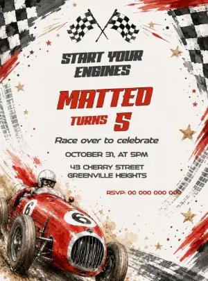 Start Your Engines! Race Car Party Invitation Template