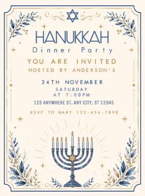 Elegant Hanukkah Dinner Party Invitation Template