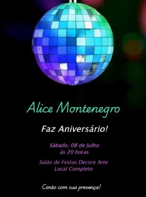 Convite Animado Aniversário Balada Disco para Editar Online