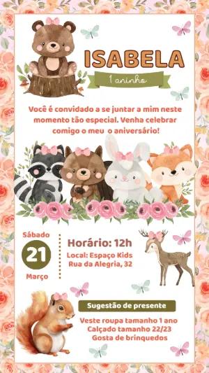 Convite Aniversário Bosque Encantado com Animais para Editar