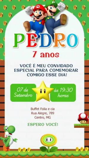Convite de Aniversário Super Mario Bros Editável