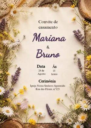 Convite de Casamento Rústico Floral Clássico para Editar