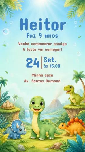 Convite de Aniversário Dinossauro Baby Editável para Menino