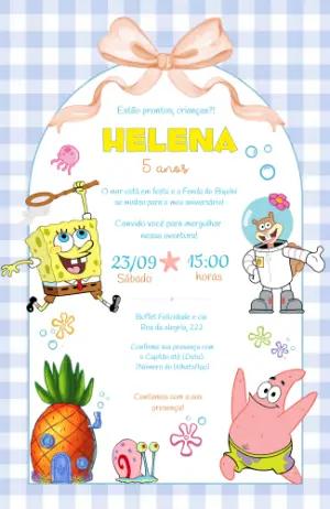 Convite de Aniversário Bob Esponja Editável para Menina