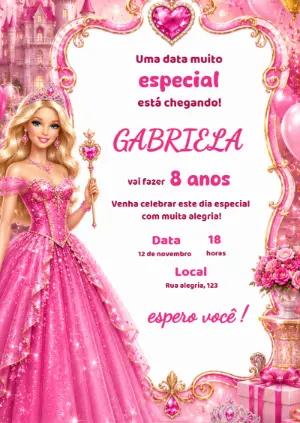 Convite de Aniversário Barbie Princesa para Editar Online