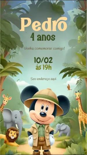 Vídeo Convite Animado Safari do Mickey para Editar Online