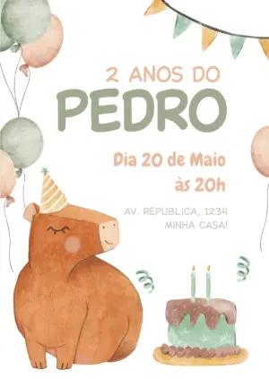 Convite Aniversário Capivara Aquarela para Editar Online