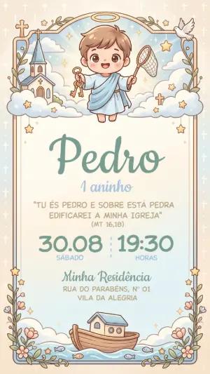 Convite de Aniversário Tu és Pedro Infantil para Editar
