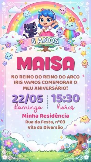 Convite Infantil Vera e o Reino do Arco-Íris Colorido para Editar