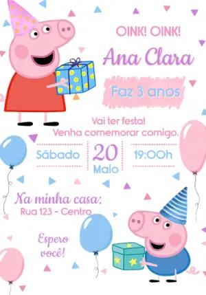 Convite de Aniversário Peppa e George Pig para Editar Online