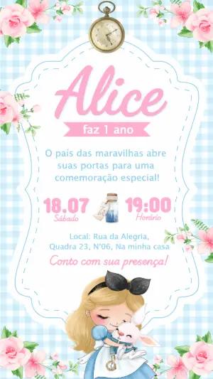 Convite de Aniversário Alice no País das Maravilhas Editável