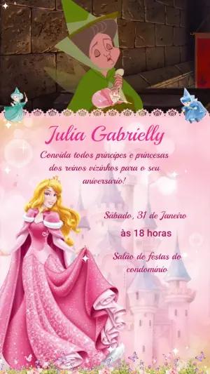 Convite Animado Aniversário Princesa Aurora Rosa para Editar