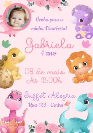 Convite Aniversário Dinobaby Rosa com Foto para Editar