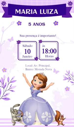 Convite Aniversário Princesa Sofia para Editar Online