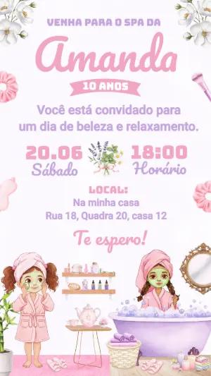 Convite de Aniversário Spa Day Menina Rosa Editável