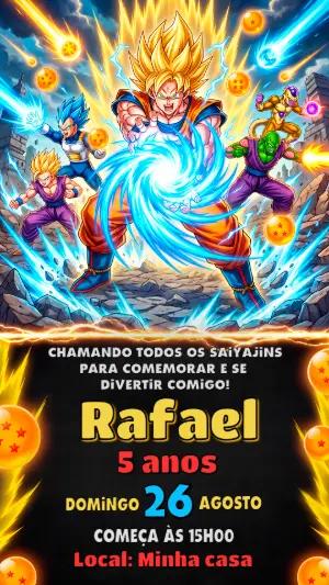 Convite de Aniversário Dragon Ball Z Editável com Goku
