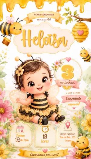 Convite de Aniversário Abelinha Baby Editável