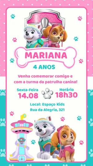 Convite Animado Patrulha Canina Rosa para Editar Online