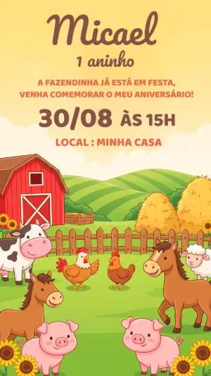 Convite de Aniversário Fazendinha: Modelo Digital para Editar