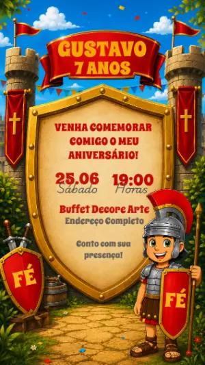 Convite Aniversário Infantil Armadura de Deus Modelo Editável