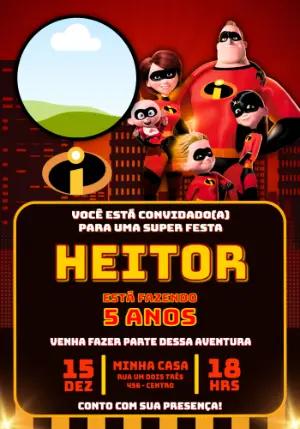 Convite de Aniversário Os Incríveis com Foto para Editar