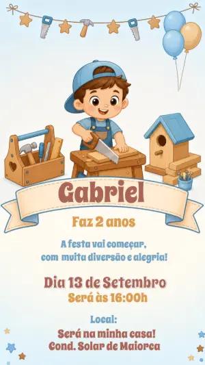 Convite de Aniversário Pequeno Construtor Editável