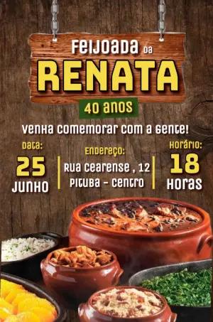 Convite de Aniversário Feijoada Rústico para Editar Online