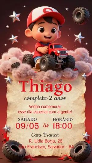 Convite de Aniversário Infantil Carros Monster Truck Editável