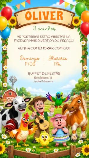 Convite de Aniversário Fazenda do Zenon Editável