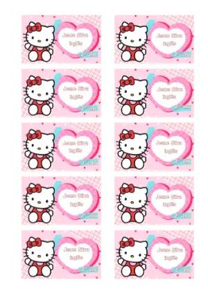 Etiqueta Escolar Hello Kitty Rosa Editável para Imprimir