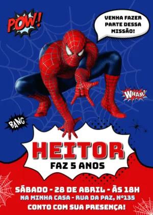 Convite de Aniversário Homem-Aranha estilo Quadrinhos para Editar