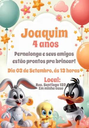 Convite Aniversário Baby Looney Tunes para Editar Online