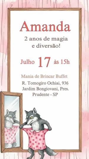 Convite Aniversário Chapeuzinho Vermelho com Lobo Mau para Editar