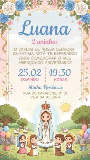 Convite de Aniversário Nossa Senhora de Fátima Infantil Editável