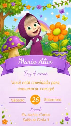 Convite de Aniversário Masha e o Urso Editável Online