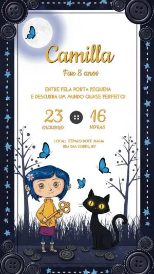 Convite de Aniversário Coraline Misterioso Modelo Digital
